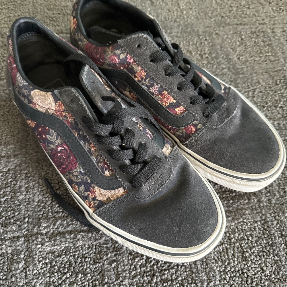 Vans Old Skool Floral and Dark Gray Suede Sneaker